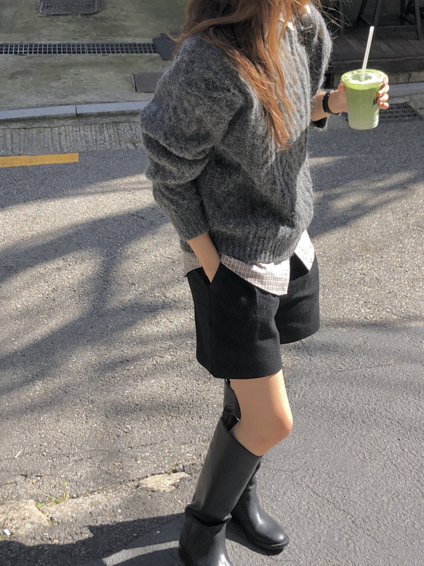 French alpaca cable round knit-3col