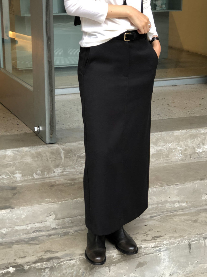 Rumi back banding wool midi skirt-2col