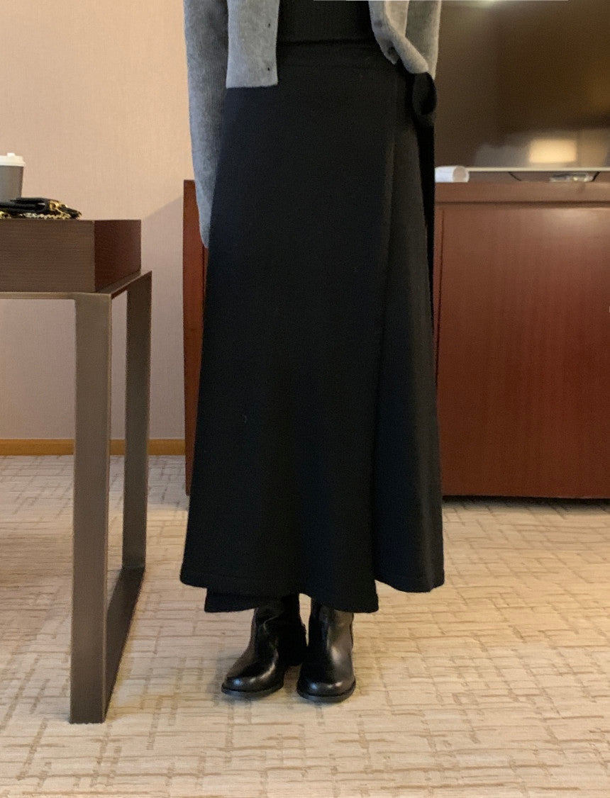 black即納 wool wrap skirt-3col