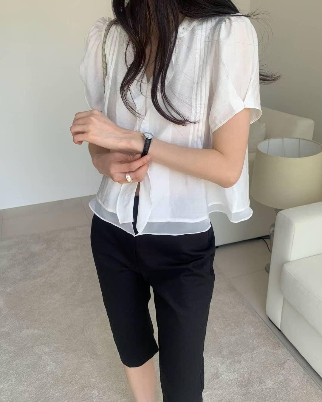 mori pintuck blouse-2col