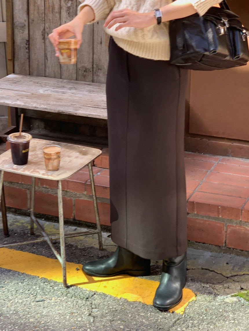 Rumi back banding wool midi skirt-2col