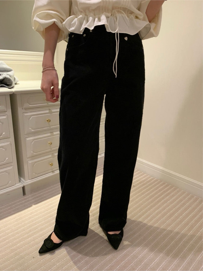 black corduroy pants/ショート丈あり
