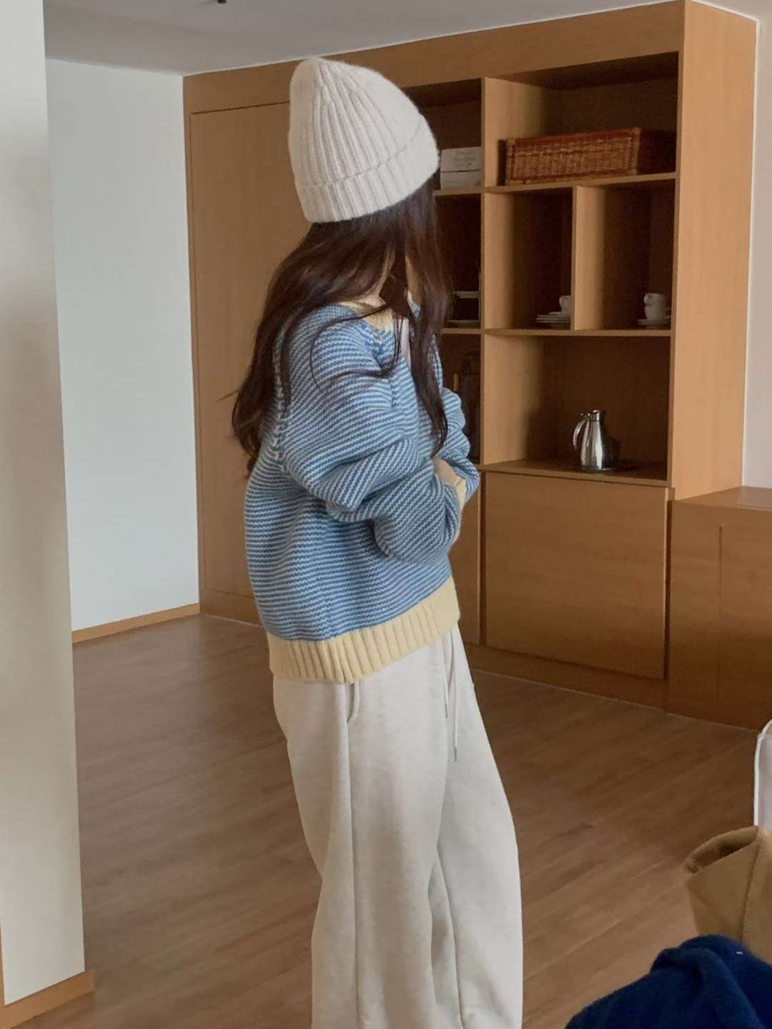 Stripe button knit-3col