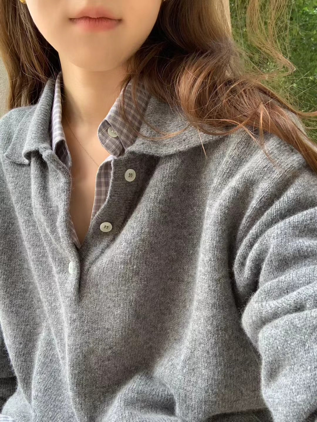 Ounce marron check shirt-2col
