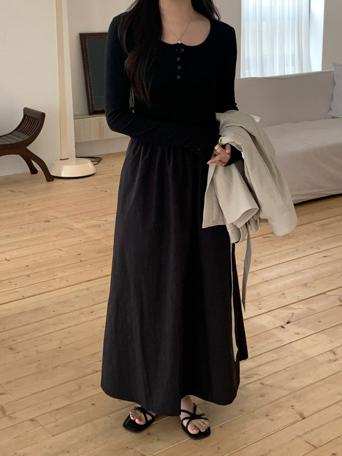 luna button long onepiece-2col