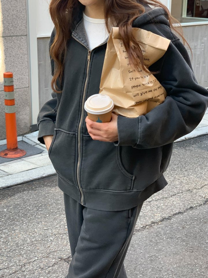 pigment fleece dying hood zip up&pants