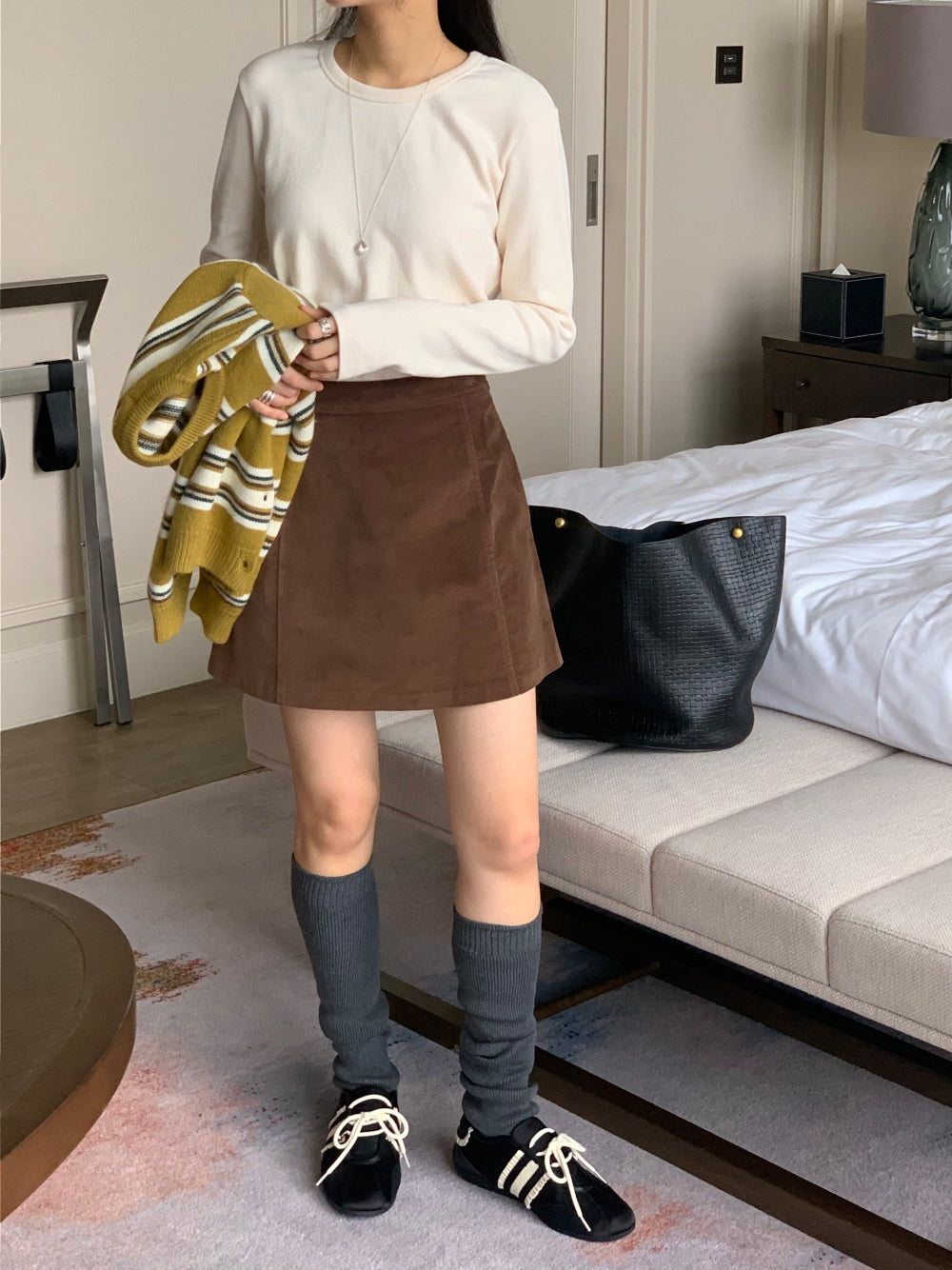 gimo suede lining skirt-2col