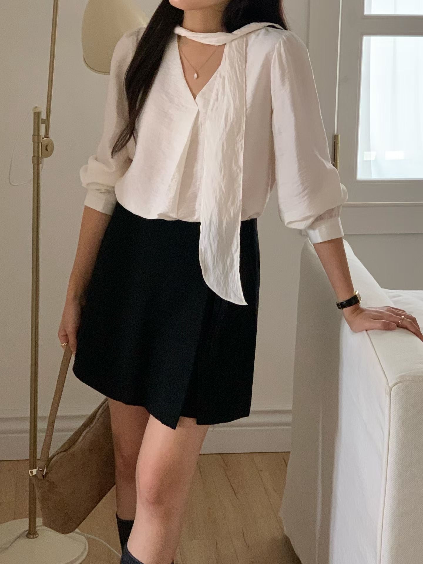 classic tie blouse-4col