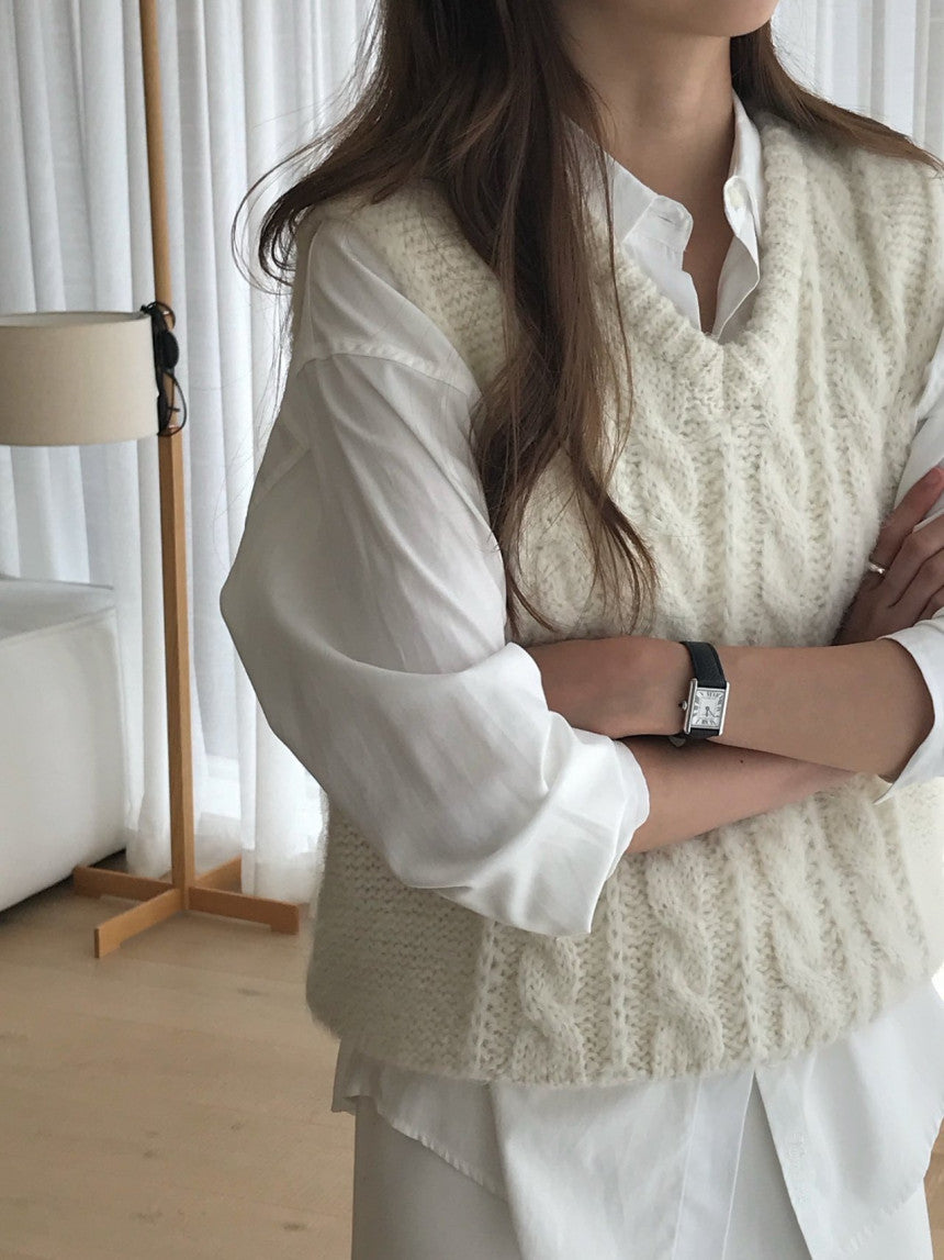 Alpaca canle v neck vest-2col