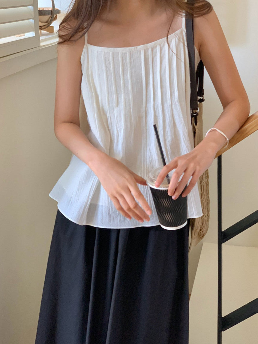 Lobe pintuck sleeveless blouse-2col