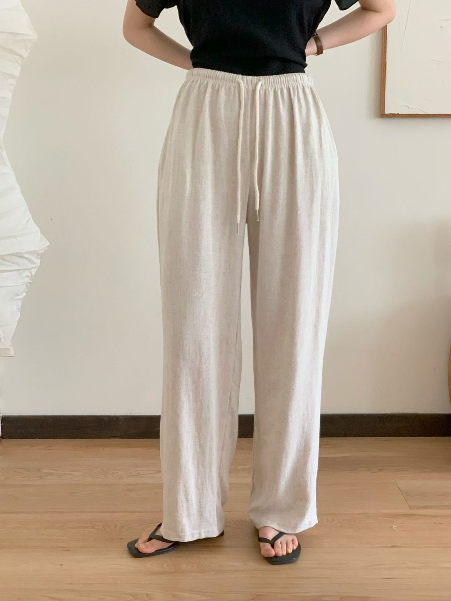 vintage linen wide banding pants-3col