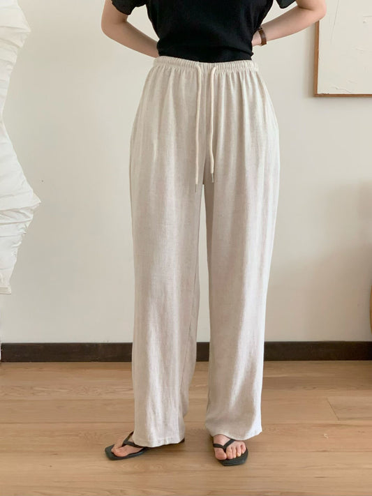 vintage linen wide banding pants-3col