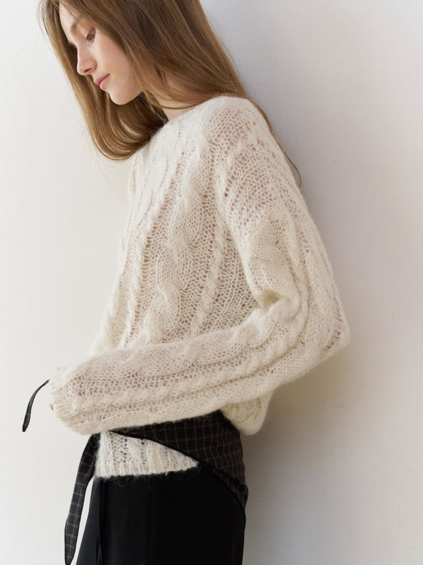 Collie alpaca cable boat neck knit-2col