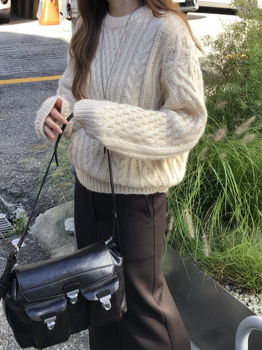 French alpaca cable round knit-3col