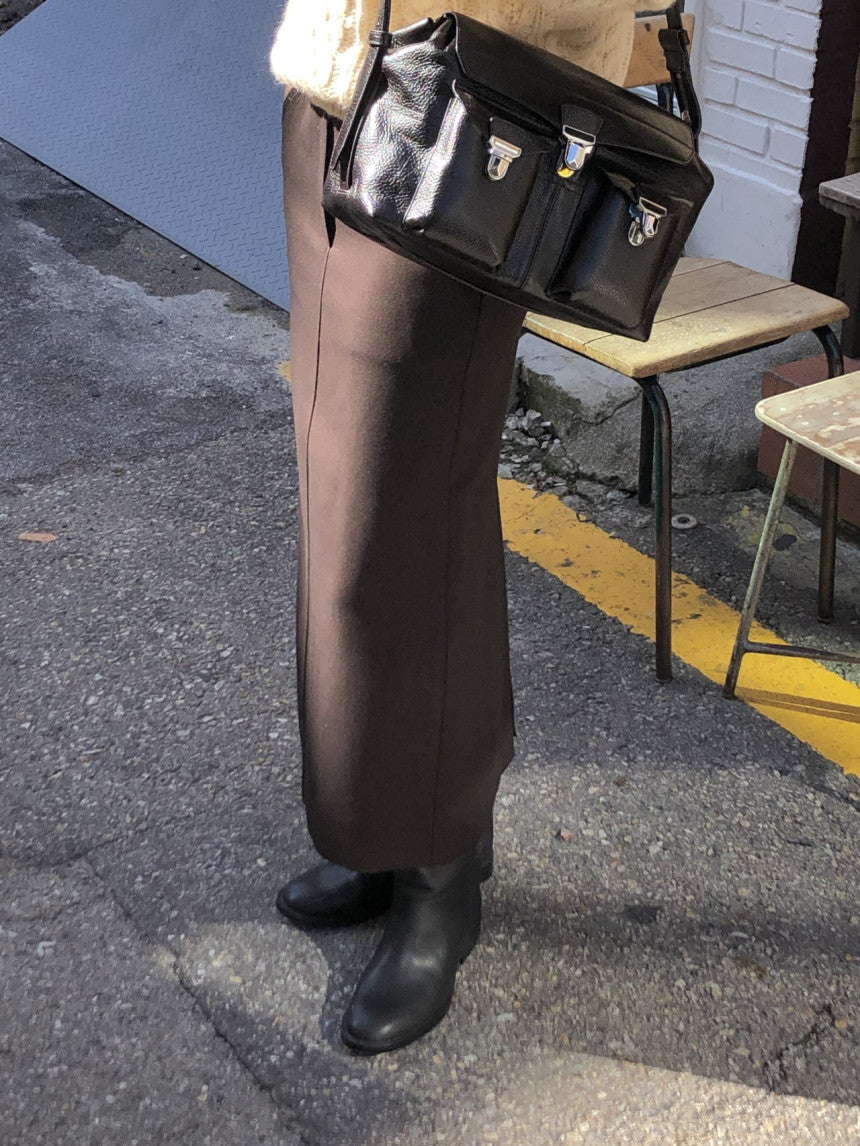 Rumi back banding wool midi skirt-2col