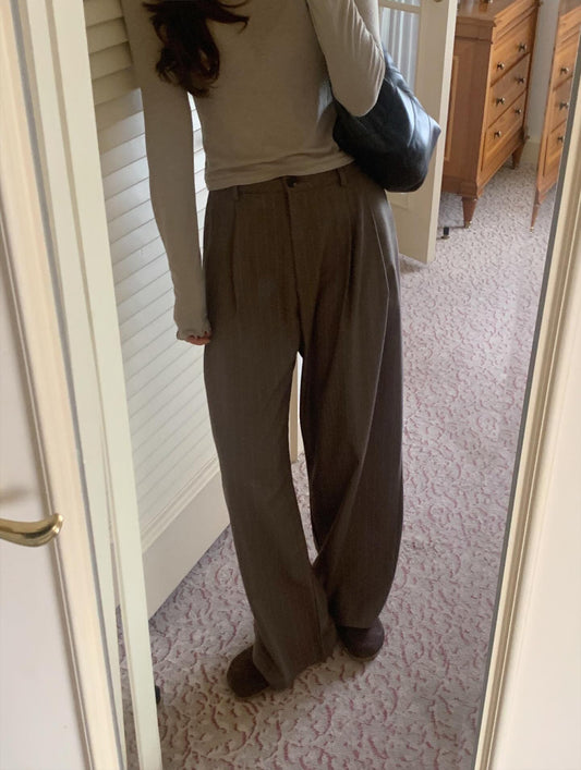 liter bound wool stripe slacks-2col