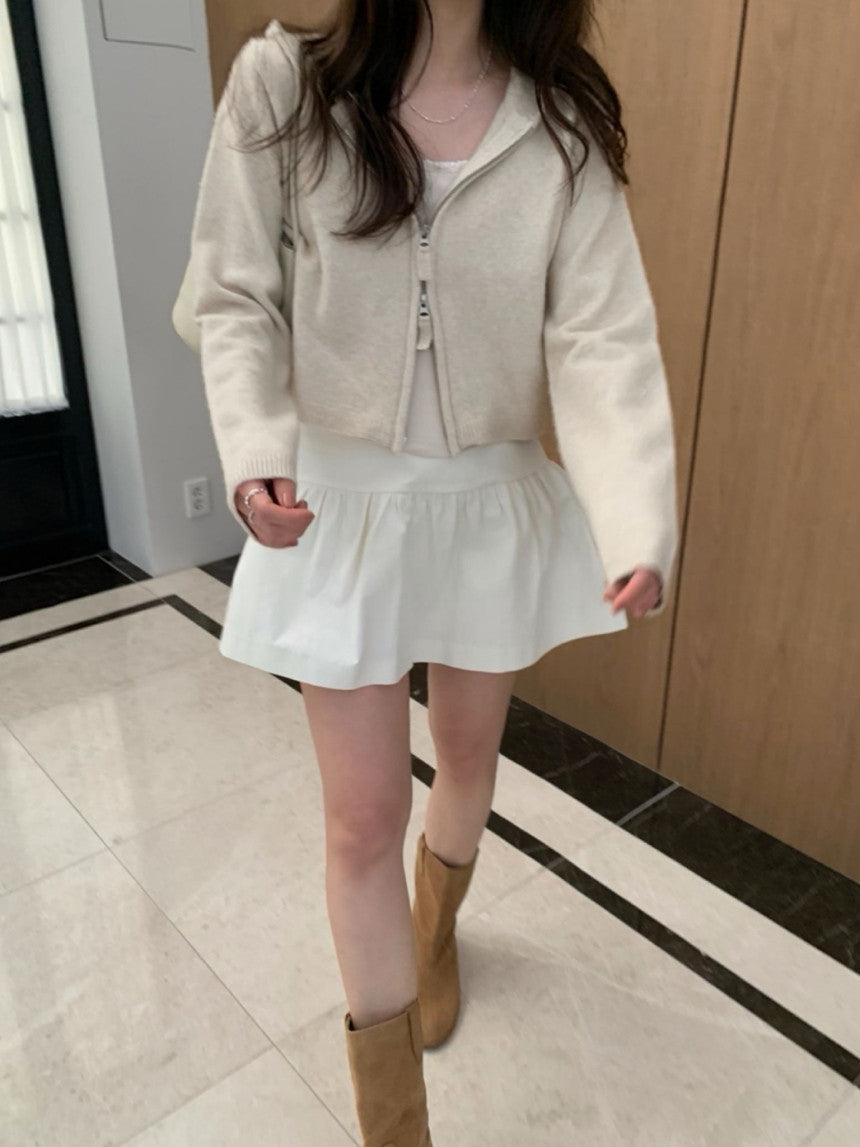 Basil hood zip up knit cardigan-3col