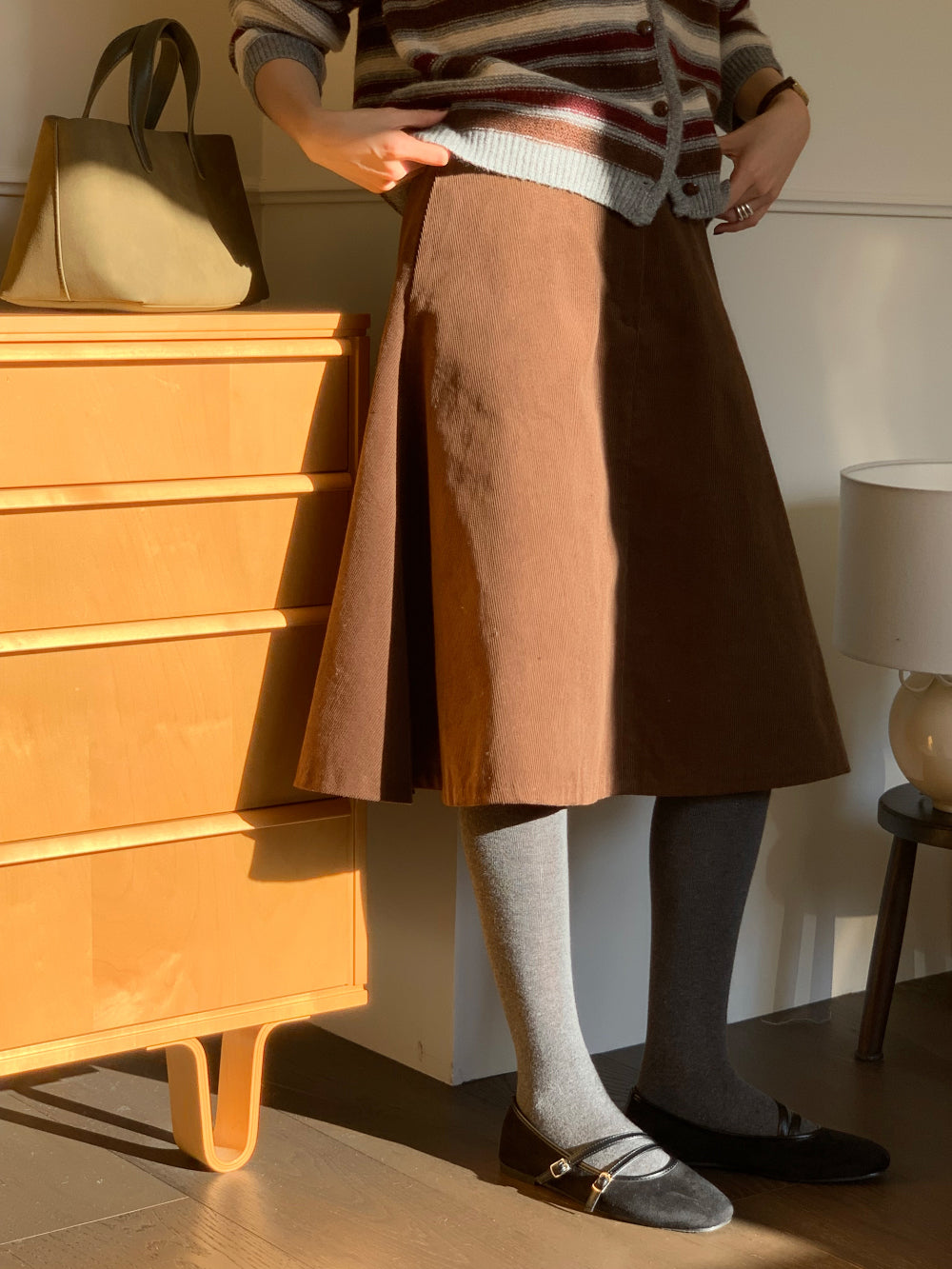 Sage corduroy skirt-2col