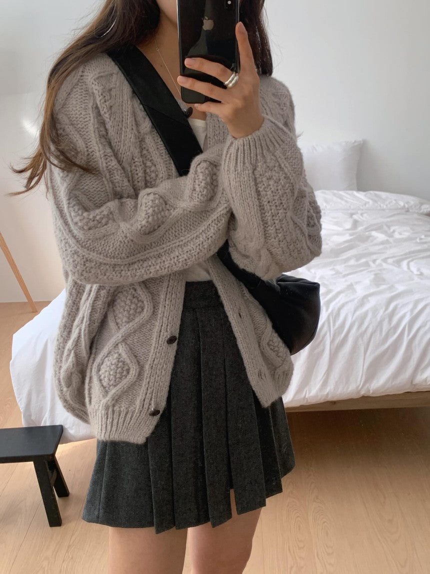 liter house wool cable cardigan-2col