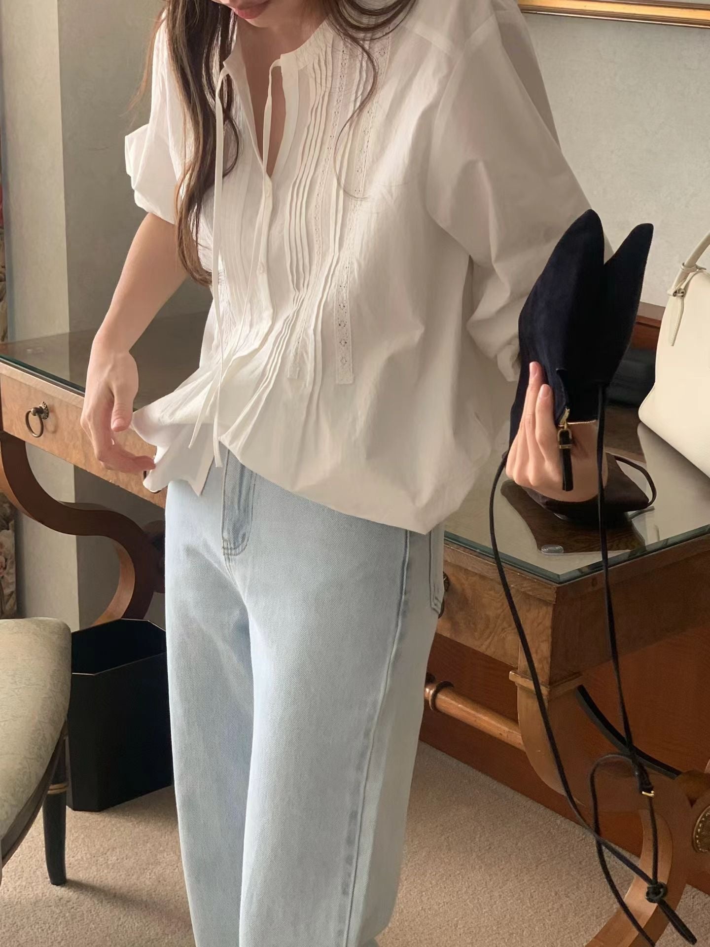 即納 Ounce kity pintuck blouse