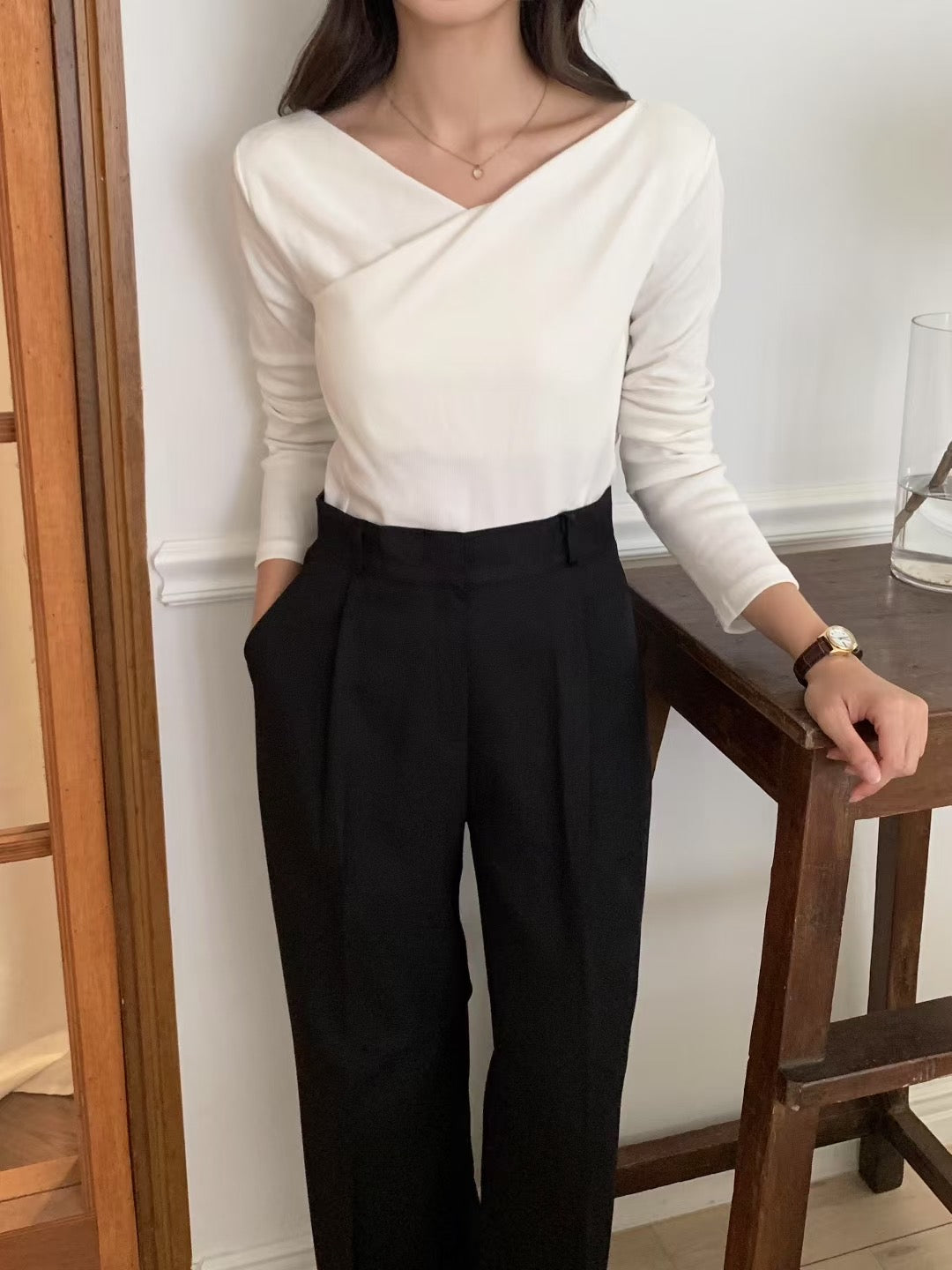 Jane v neck rib T-5col