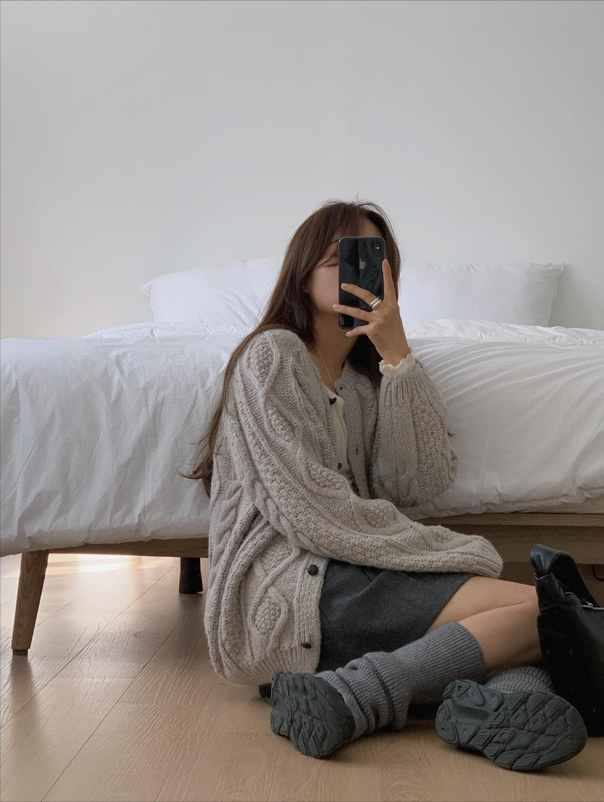 liter house wool cable cardigan-2col