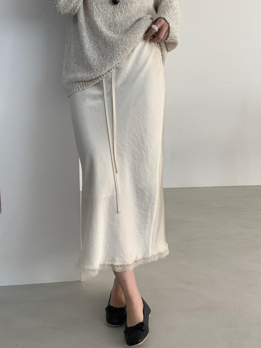 Mori lace satin skirt-2col