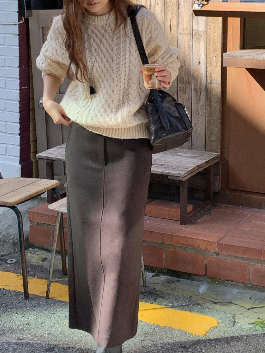 Rumi back banding wool midi skirt-2col