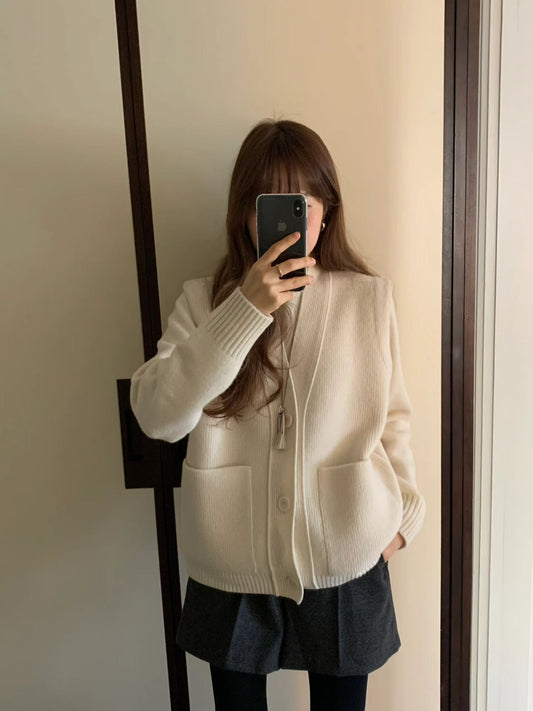 ivory即納 Ounce pocket knit vest cardigan-2col