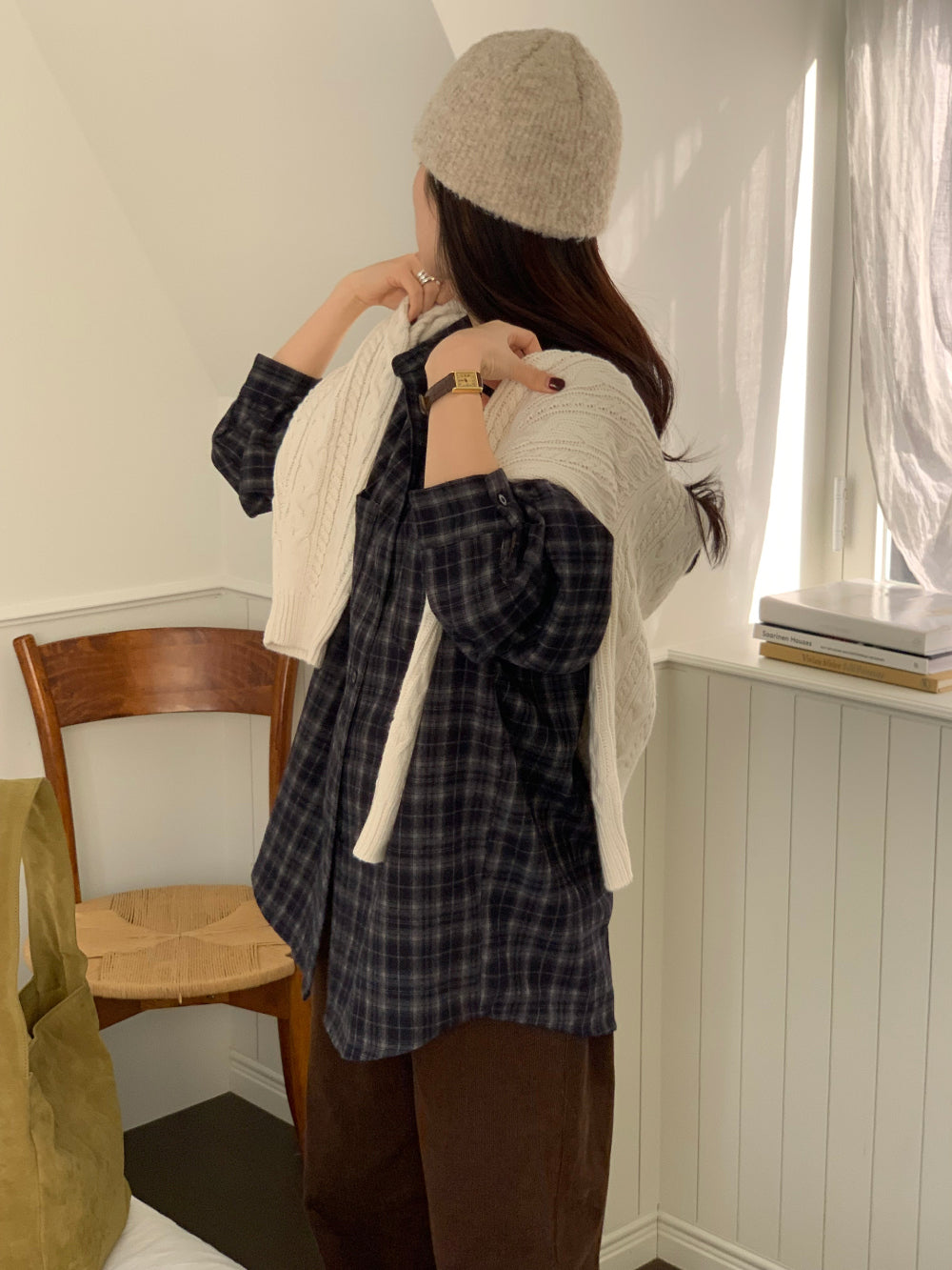 tan check gimo shirt-3col