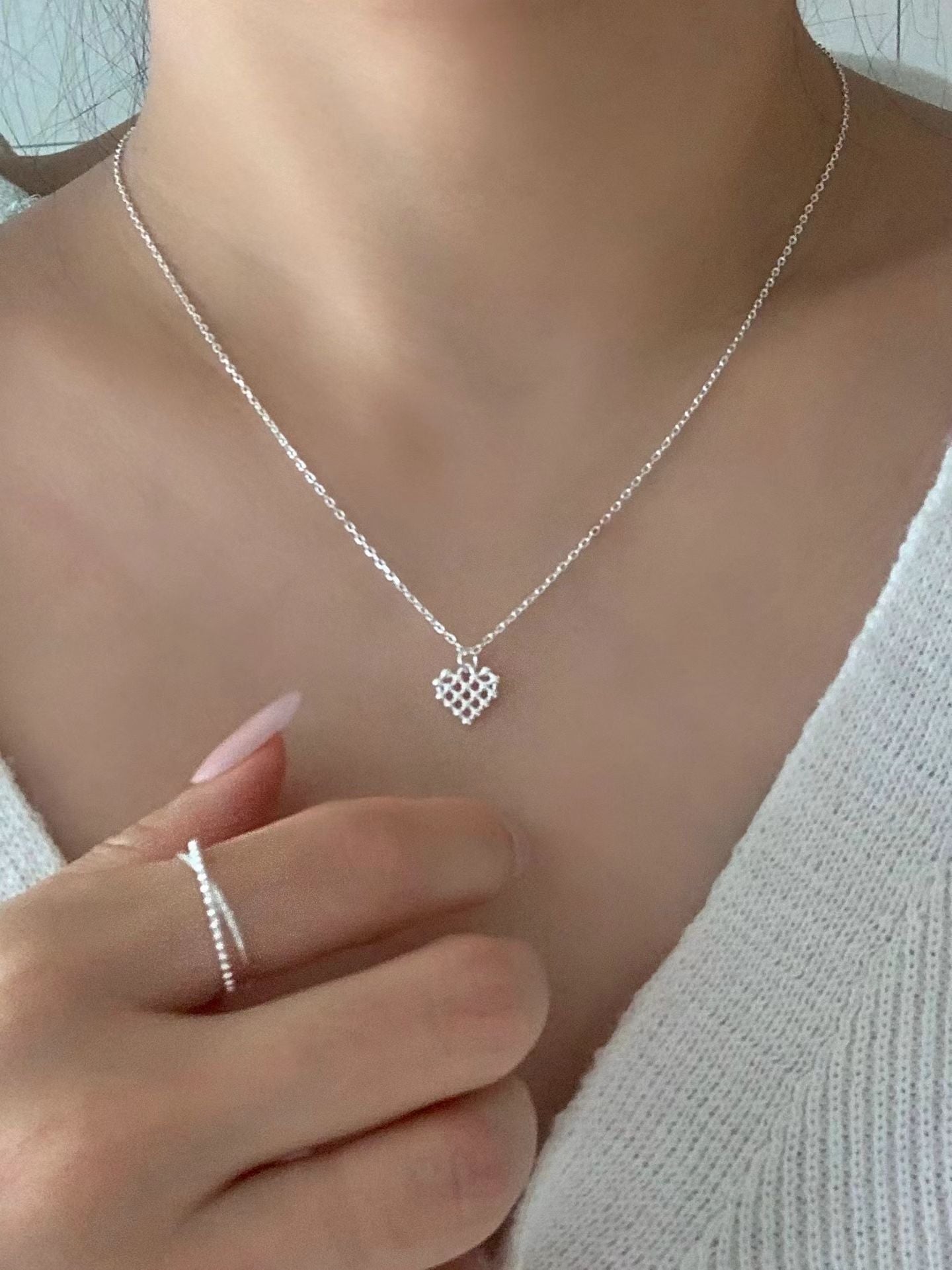 Silver ball heart necklace