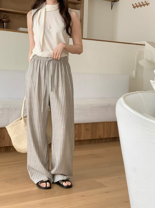 s.t linen wide banding pants