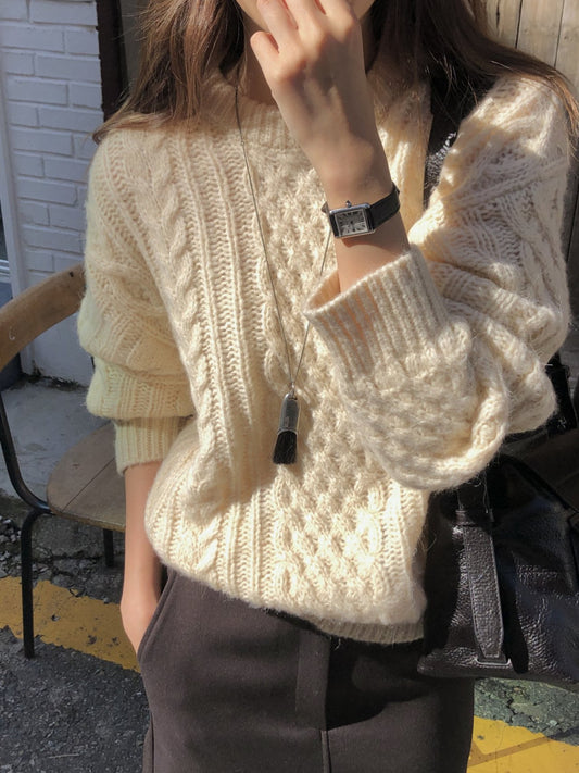 French alpaca cable round knit-3col