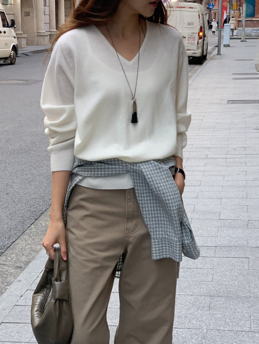 Adele wholegar cash v-neck knit-5col