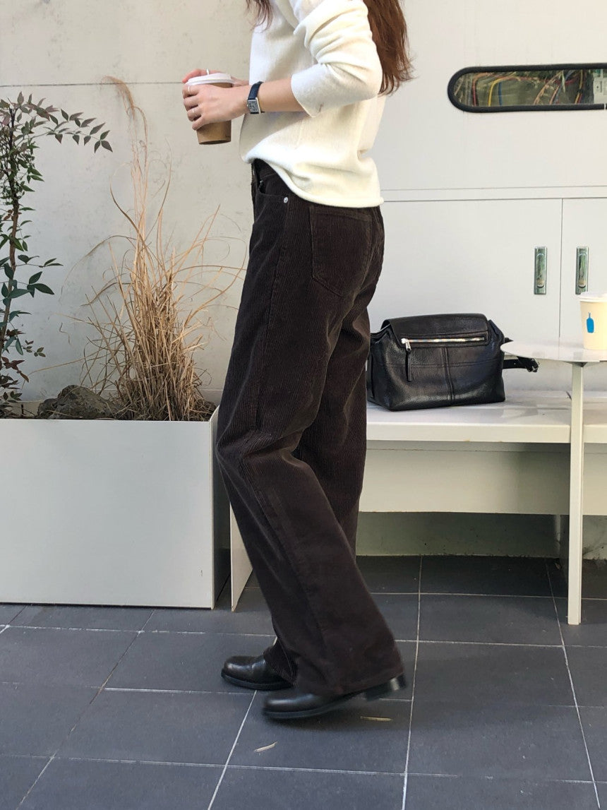 Rie corduroy straight pants-2col