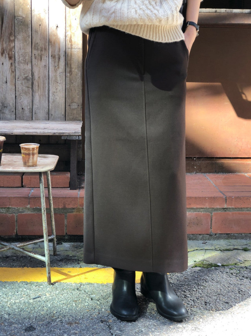 Rumi back banding wool midi skirt-2col