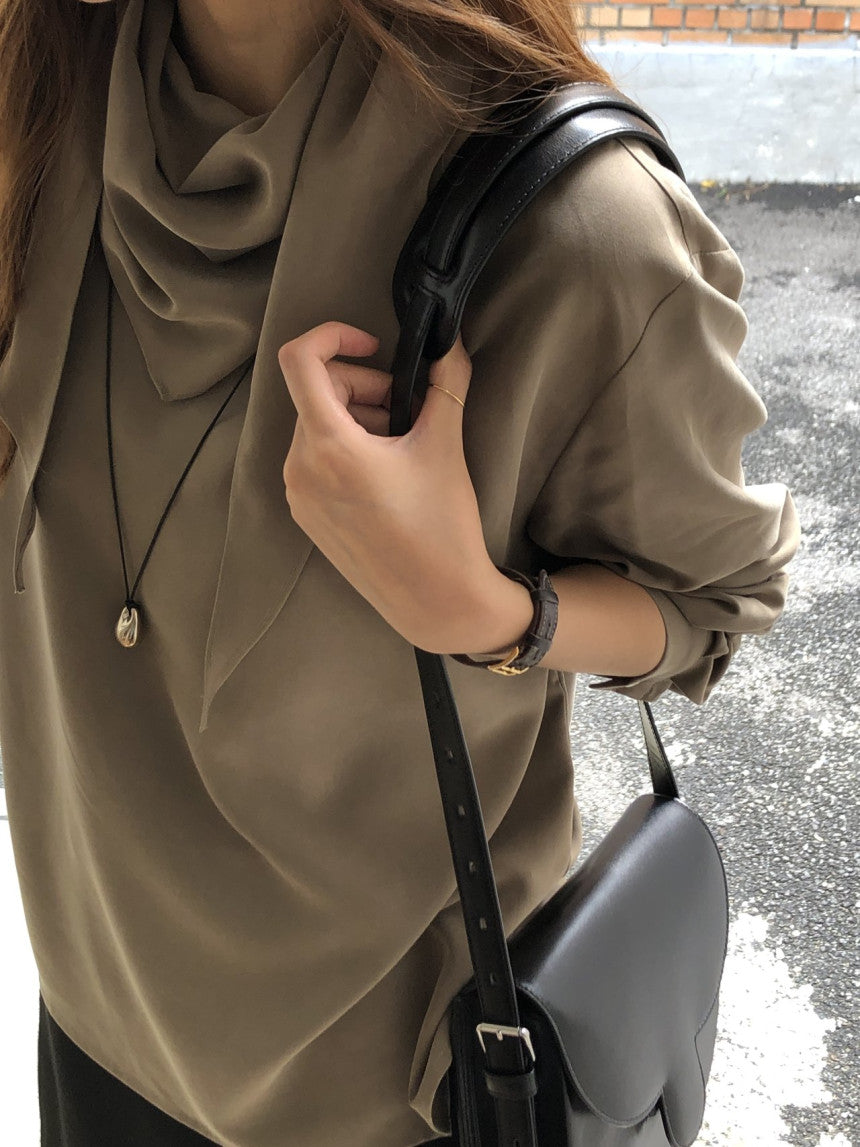 Luna brushed tencel scarf blouse-2col