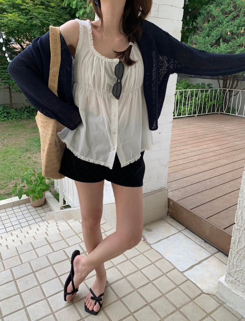 Net linen cardigan-3col