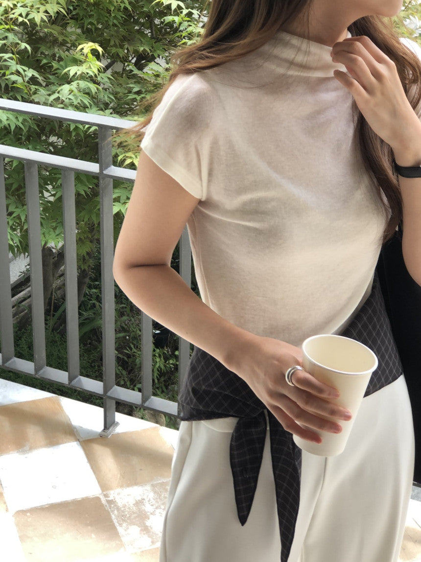 Mock neck wool tencel drop shoulder T-4col
