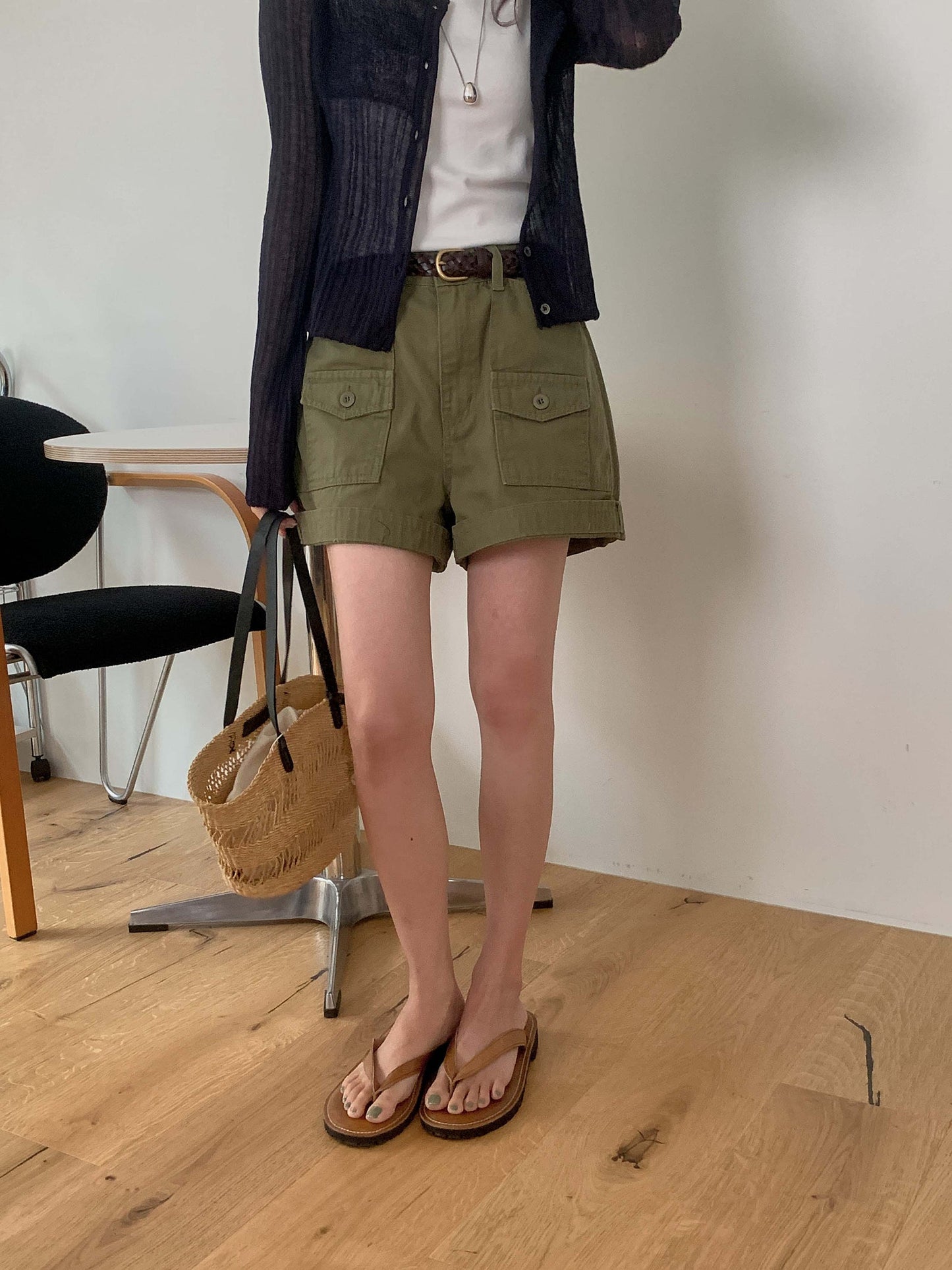 Oxford half pants-2col
