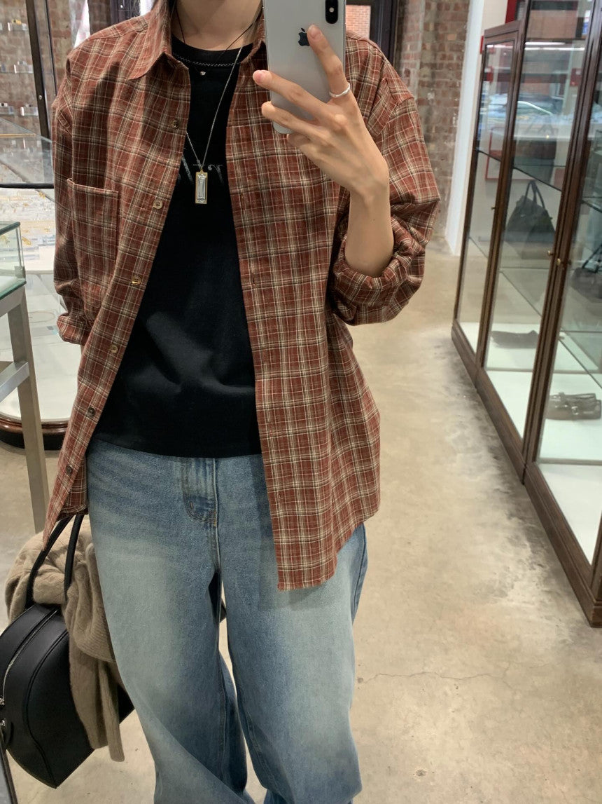 Maron check shirt-2col