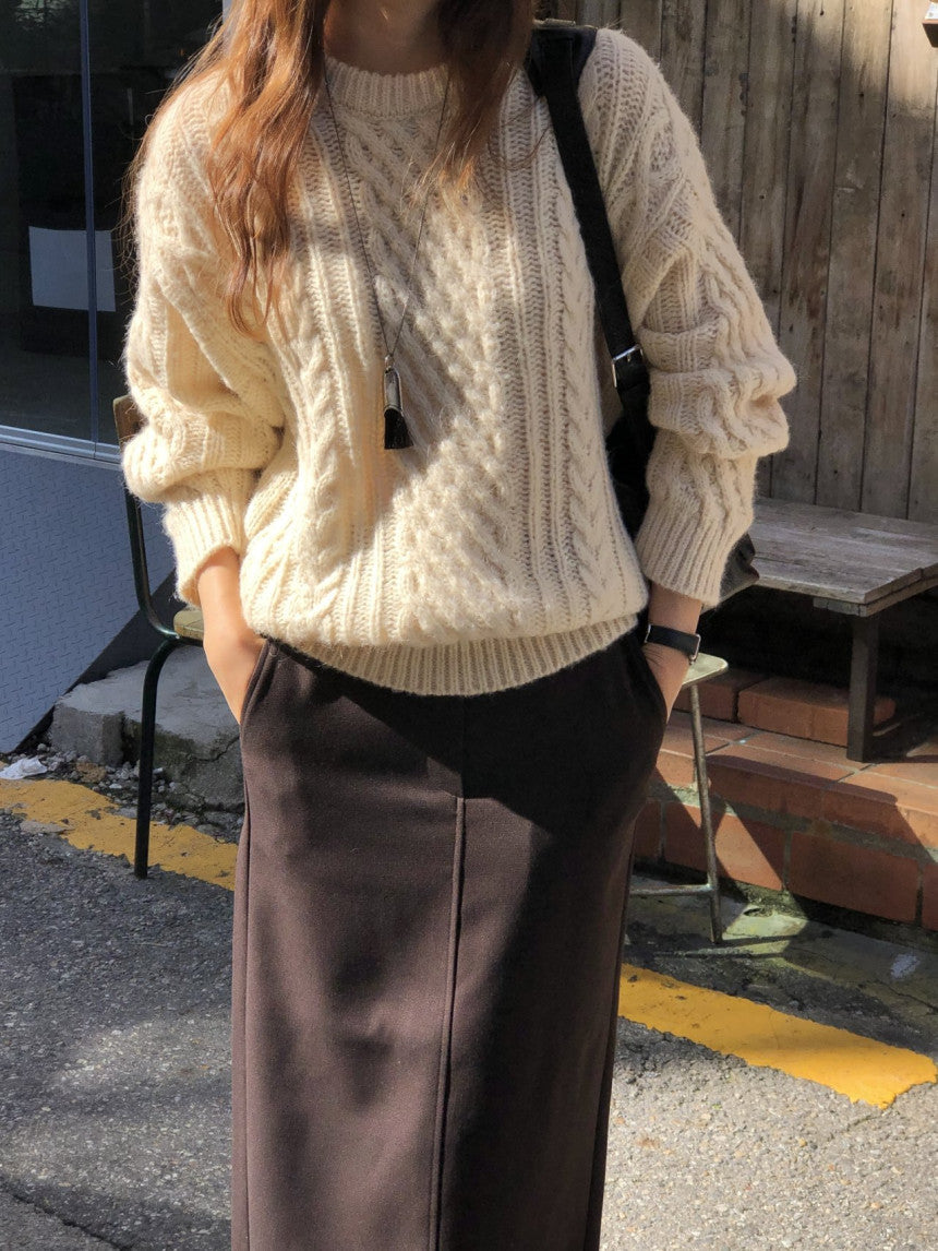 French alpaca cable round knit-3col