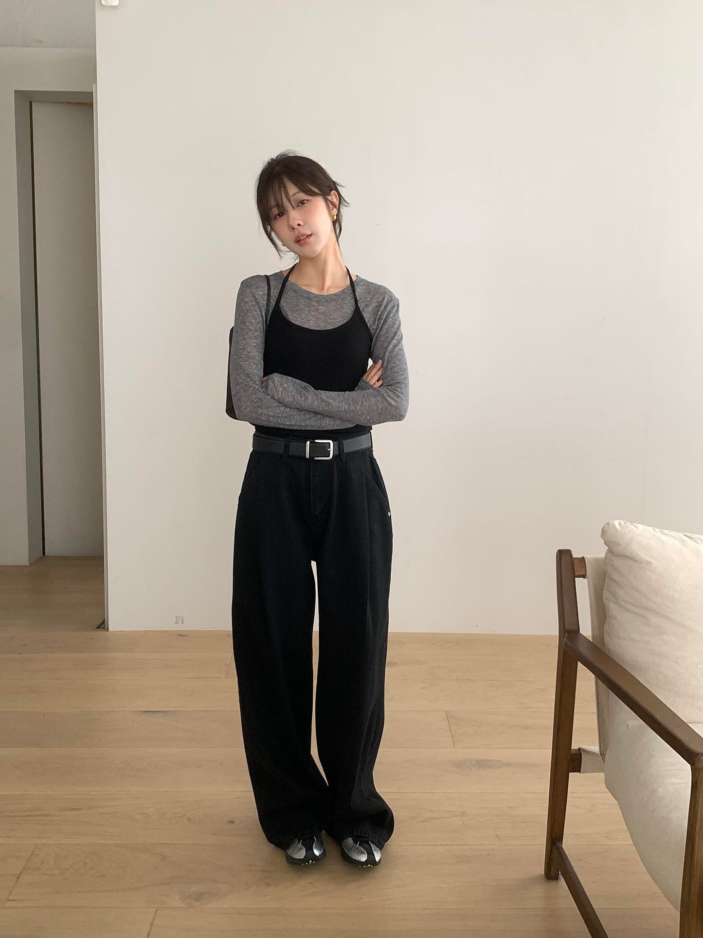 pintuck wide denim