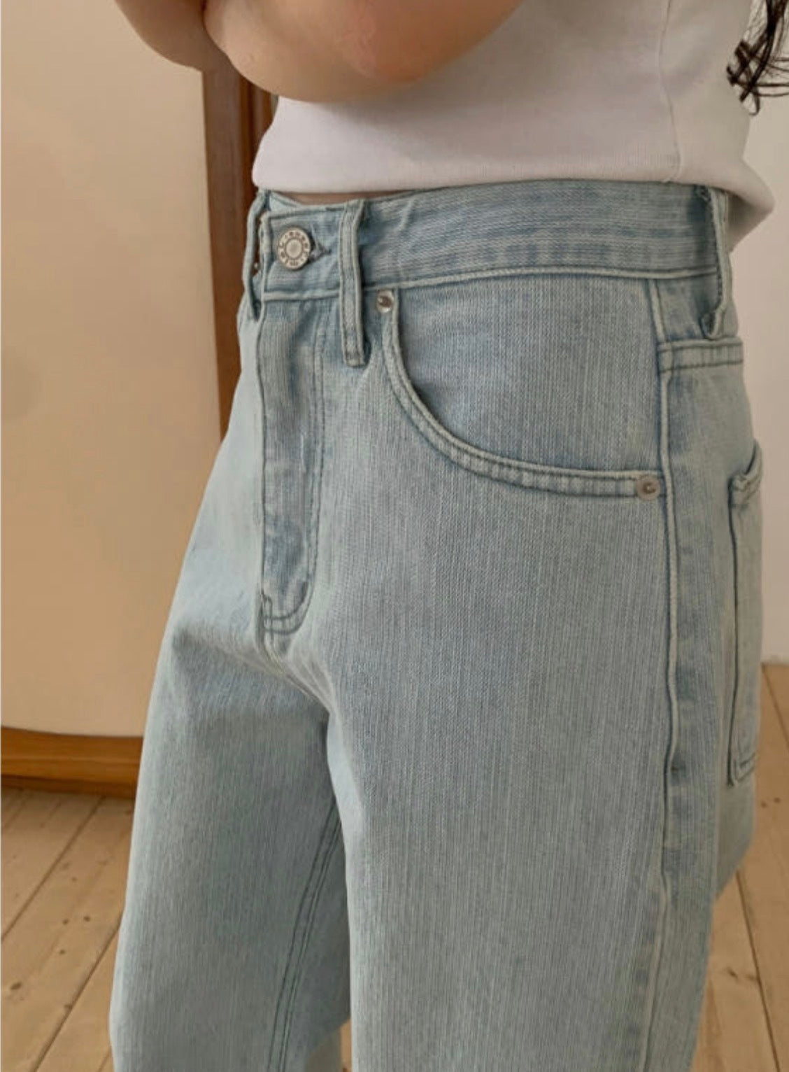 Jacquard light blue denim/ショート丈あり