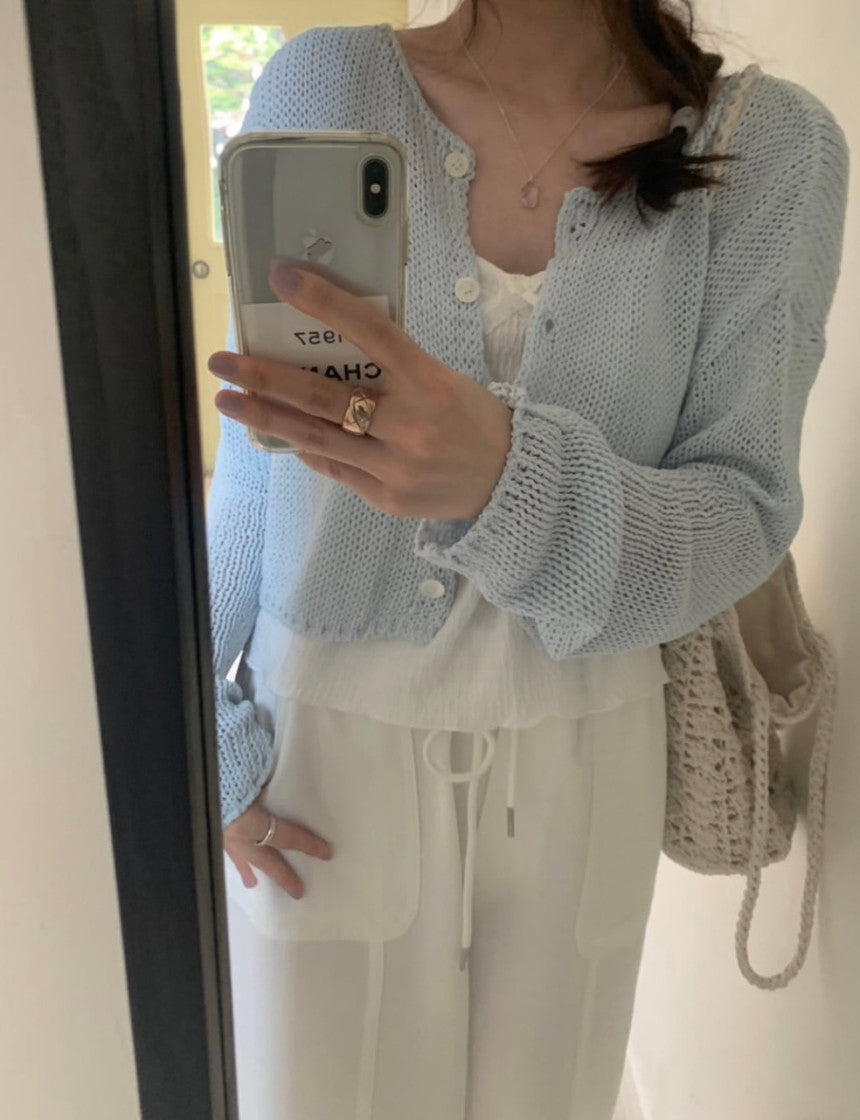 Net linen cardigan-3col