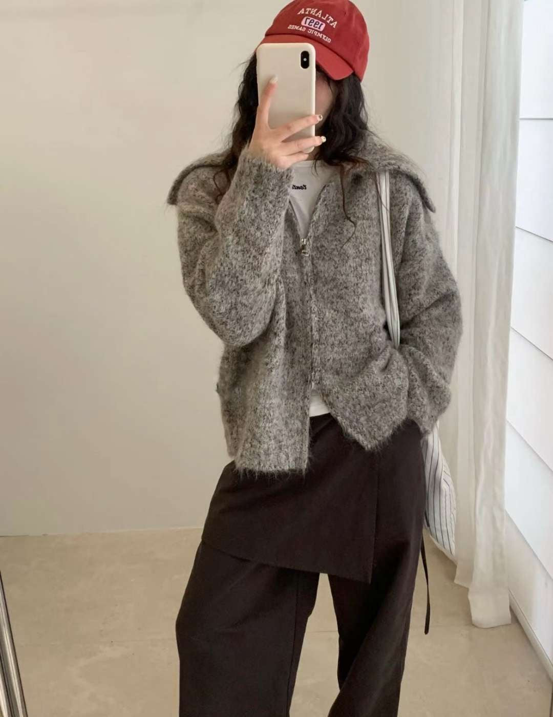 collar zip-up cardigan-3col