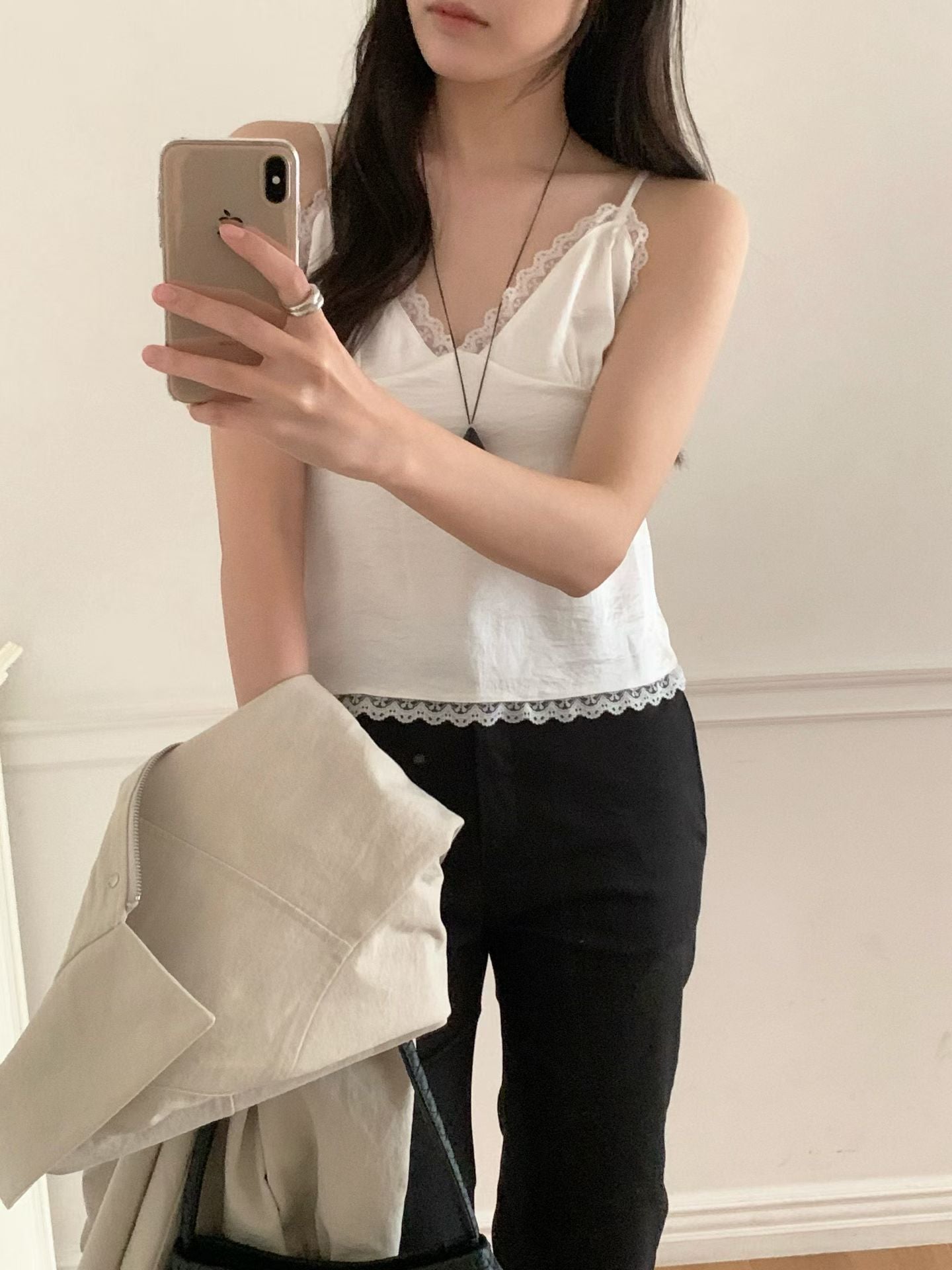 satin slub lace sleeveless-2col