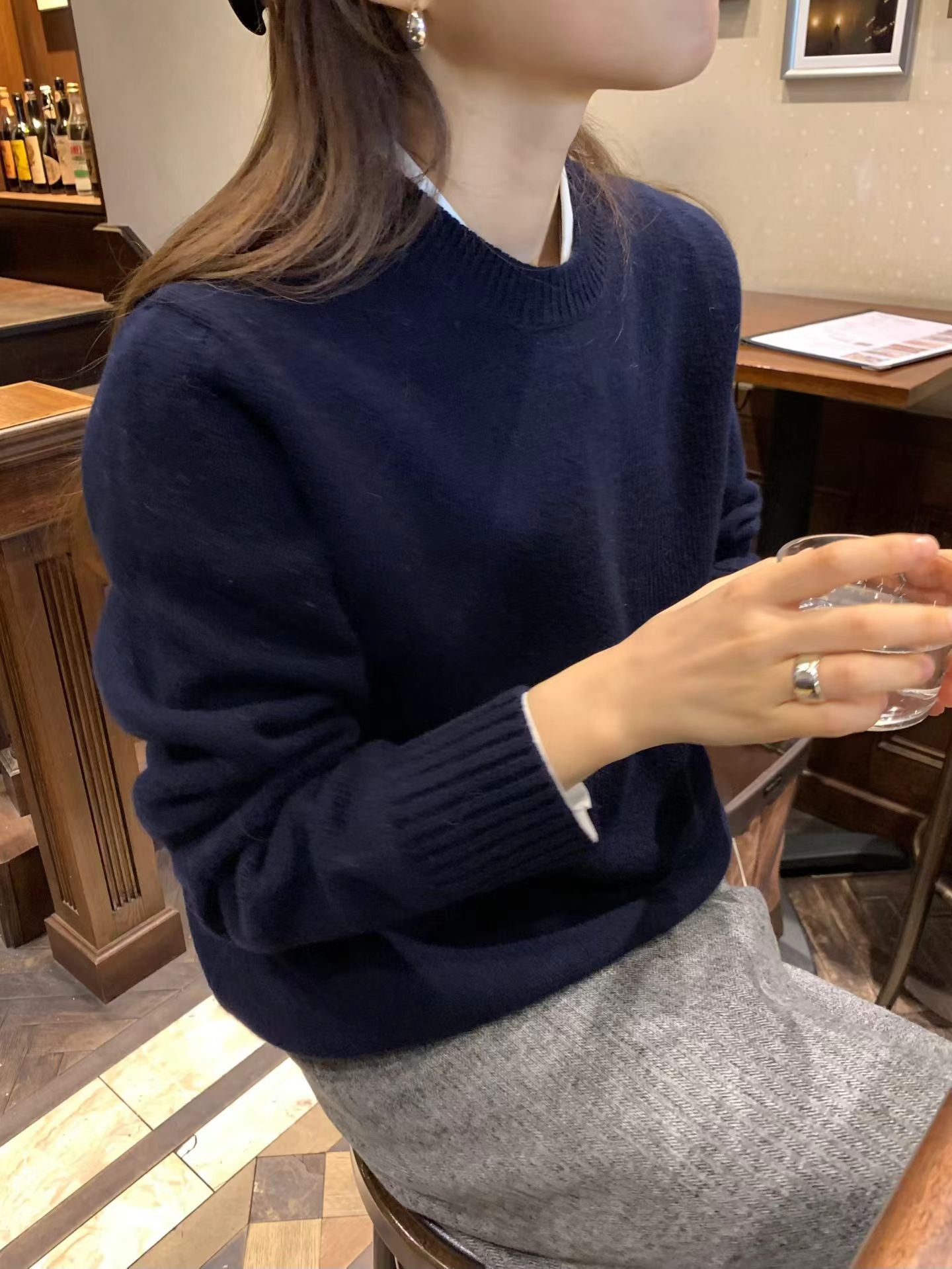 Ounce classic herringbone wool midi skirt-2col