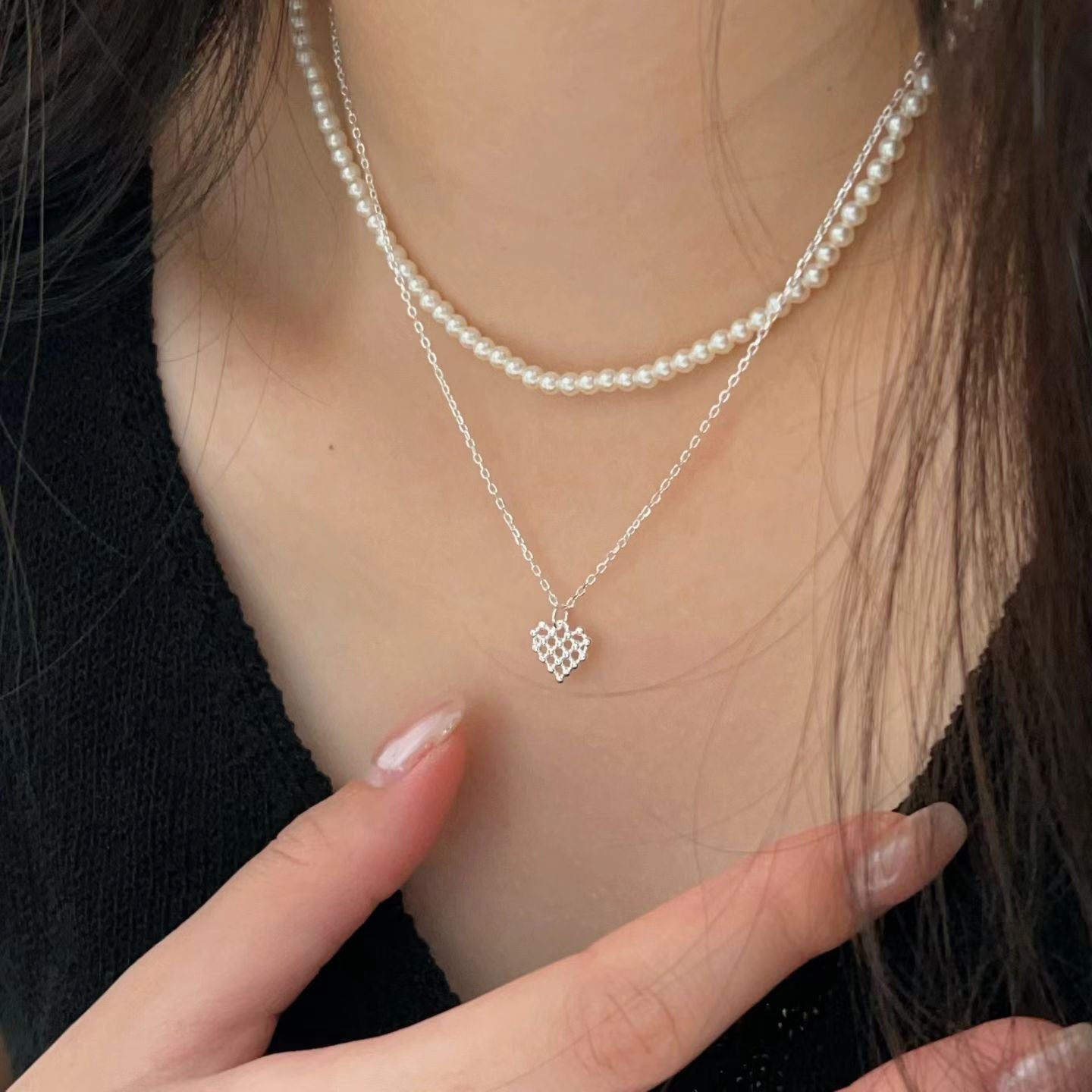 Silver ball heart necklace