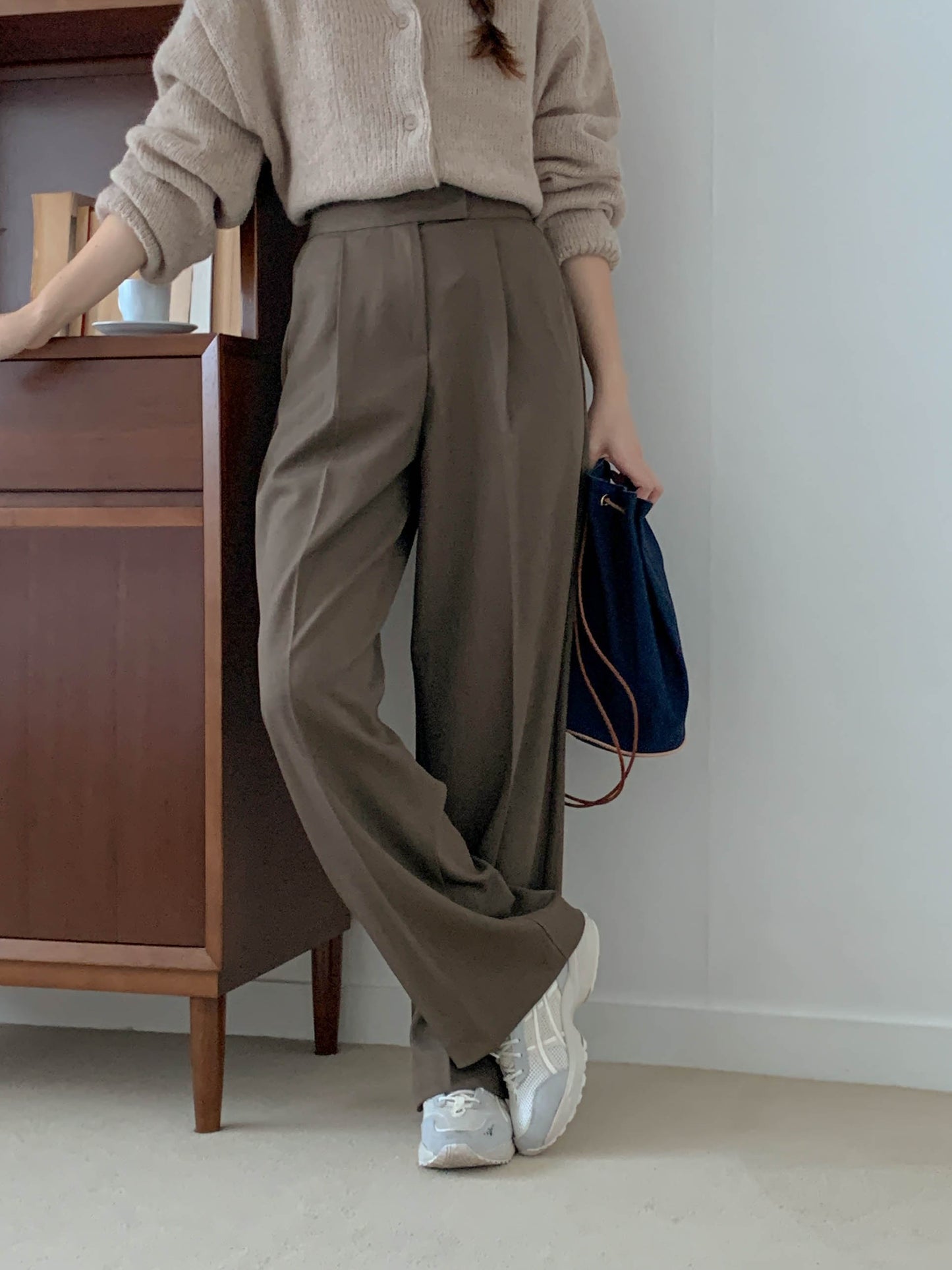 Fw one pintuck semi-wide slacks-3col ショート丈あり